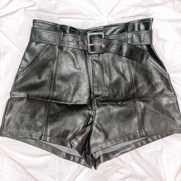 Belted Leather Shorts - Picture 1 of 2